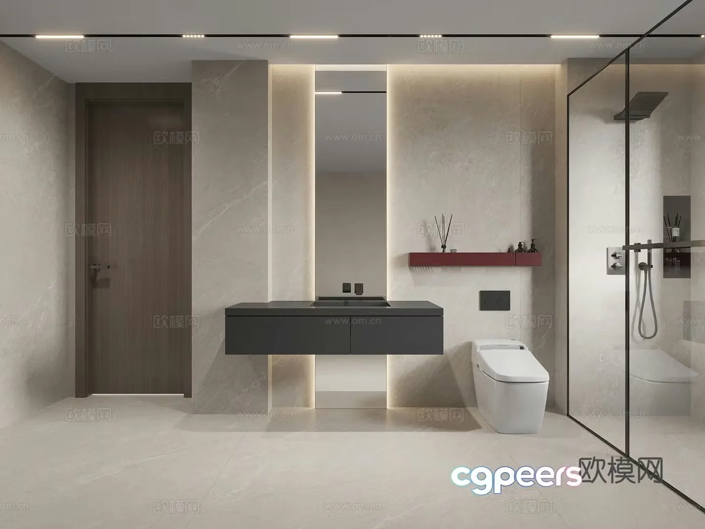 Modern minimalist bathroom dry and wet bathroom 3D model
