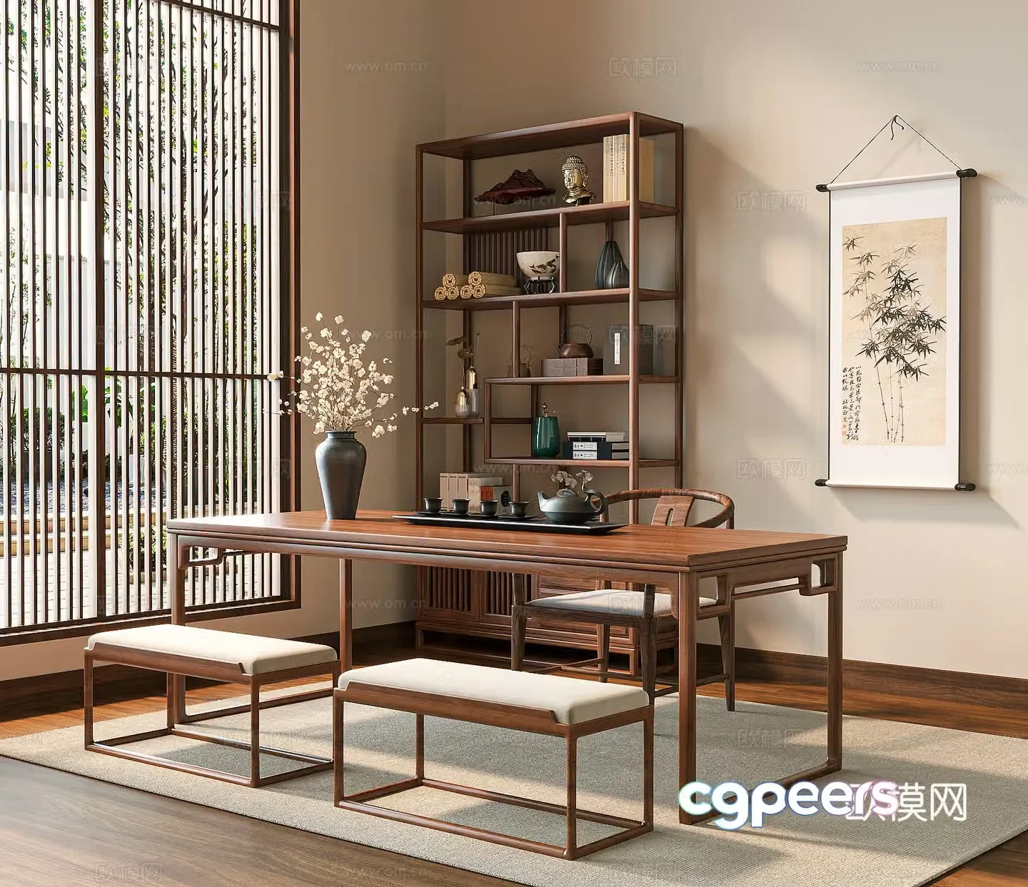 New Chinese tea table and chair 3D model