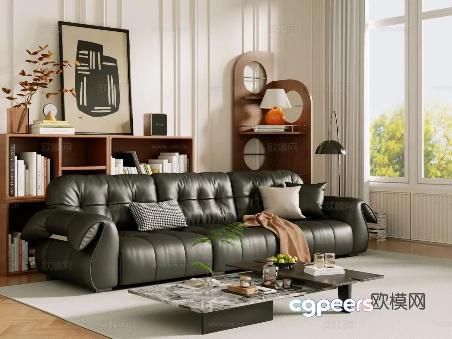 Middle-aged sofa combination coffee table carpet multi-person sofa 3D model