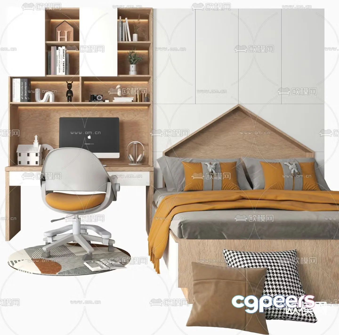 Modern tatami children’s bed desk 3d model