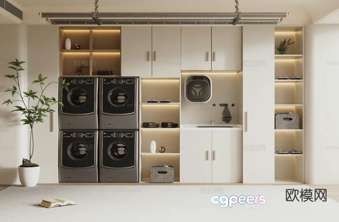 Cream style laundry closet laundry room 3d model