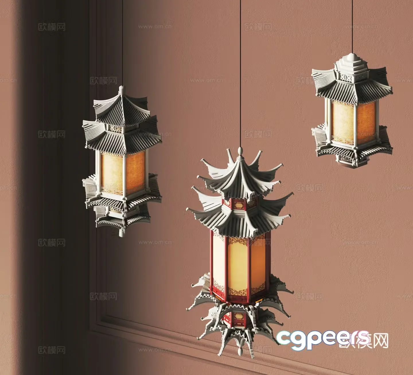 New Chinese style chandelier Ancient building chandelier 3D model