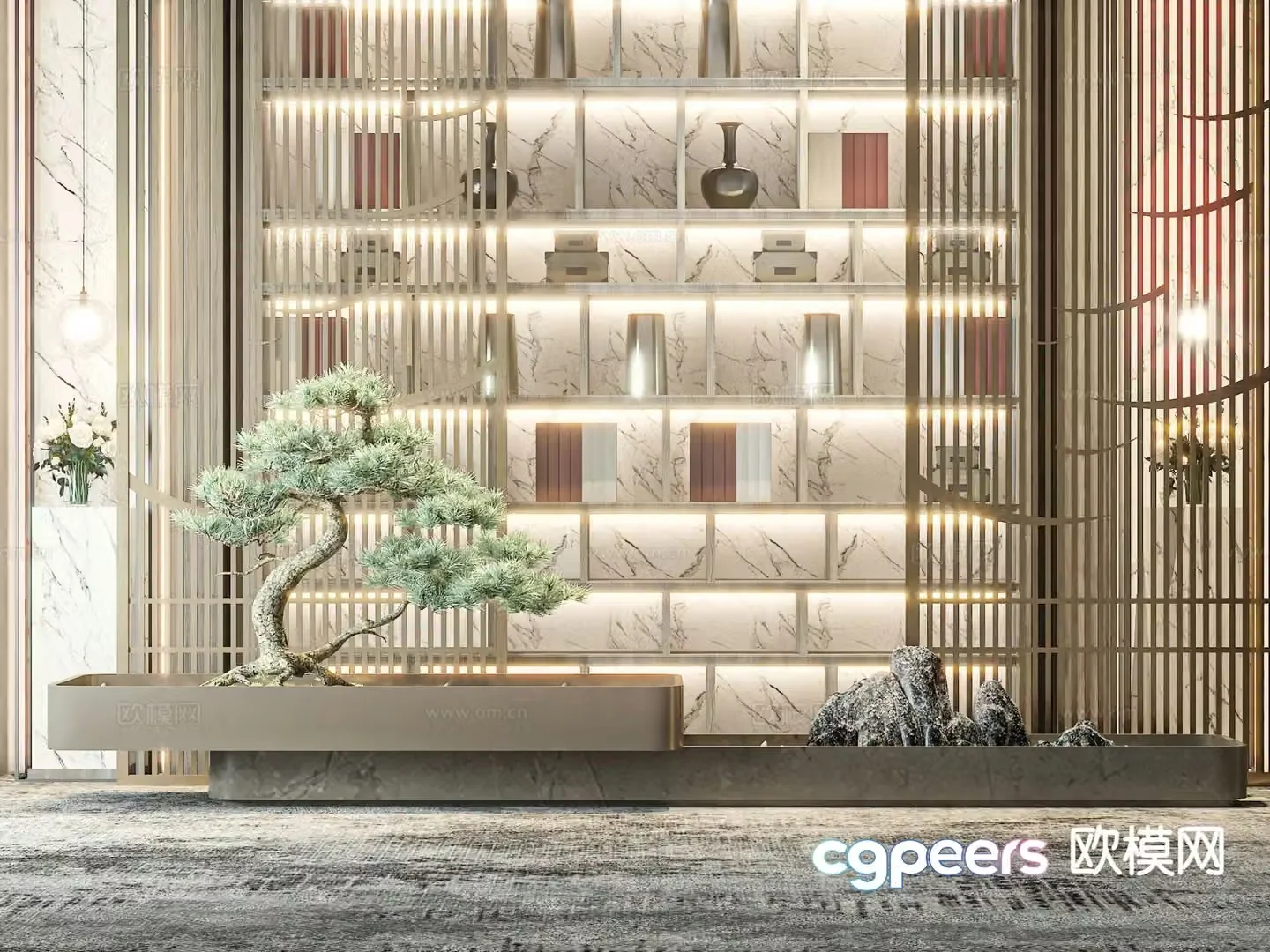 New Chinese style indoor pine tree landscaping sketch 3D model