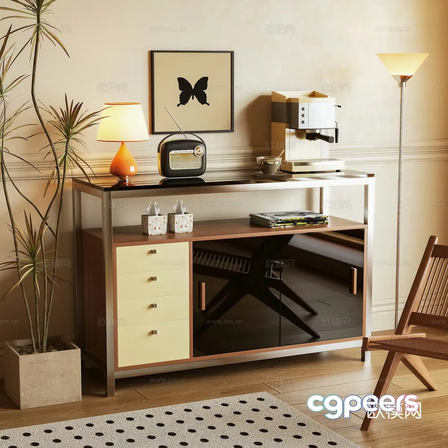 Middle-aged sideboard sideboard storage cabinet 3d model