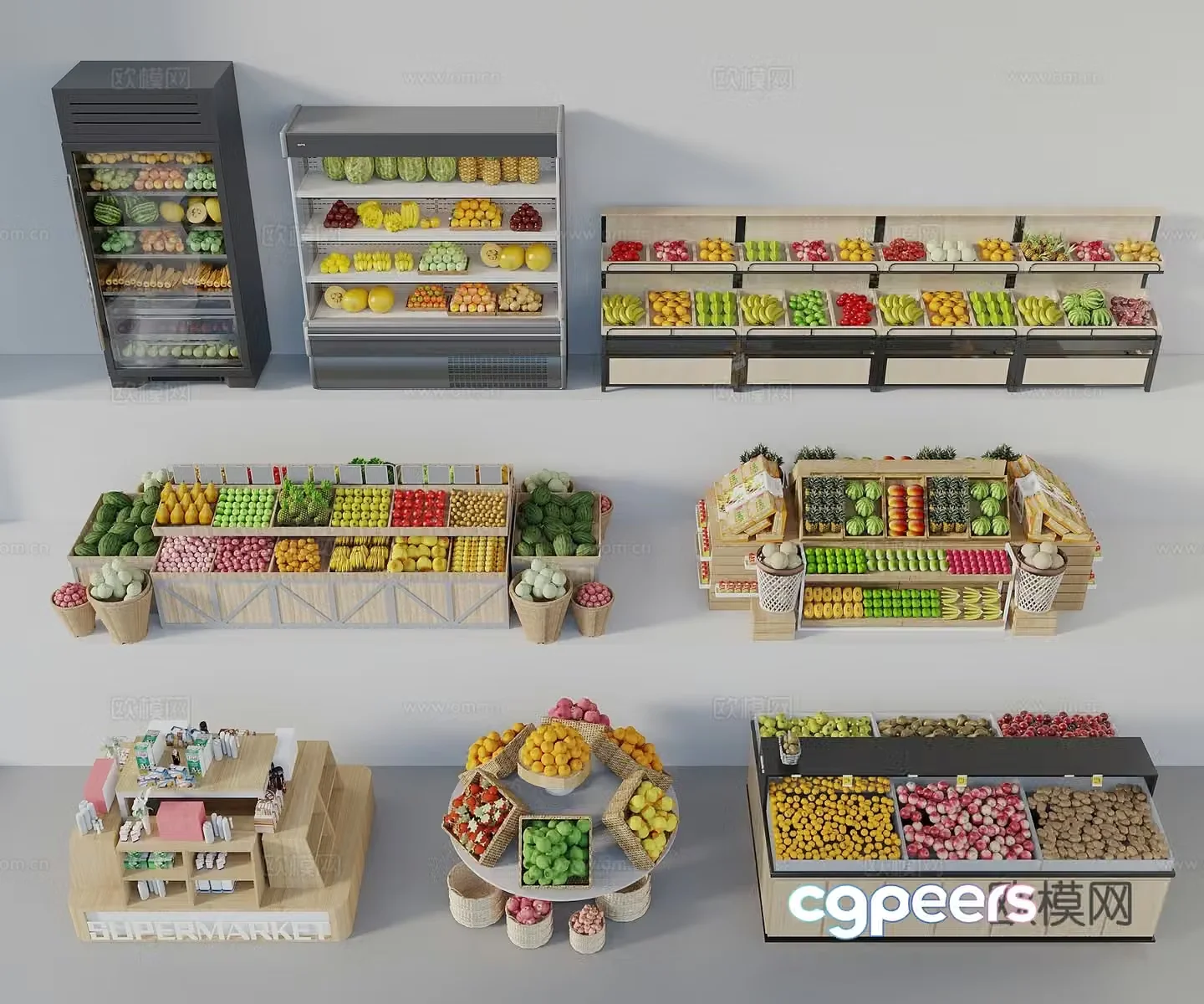 Supermarket fruit shelves Fruit store shelves Freezer fresh storage cabinet Fruit display rack Fruit 3D model