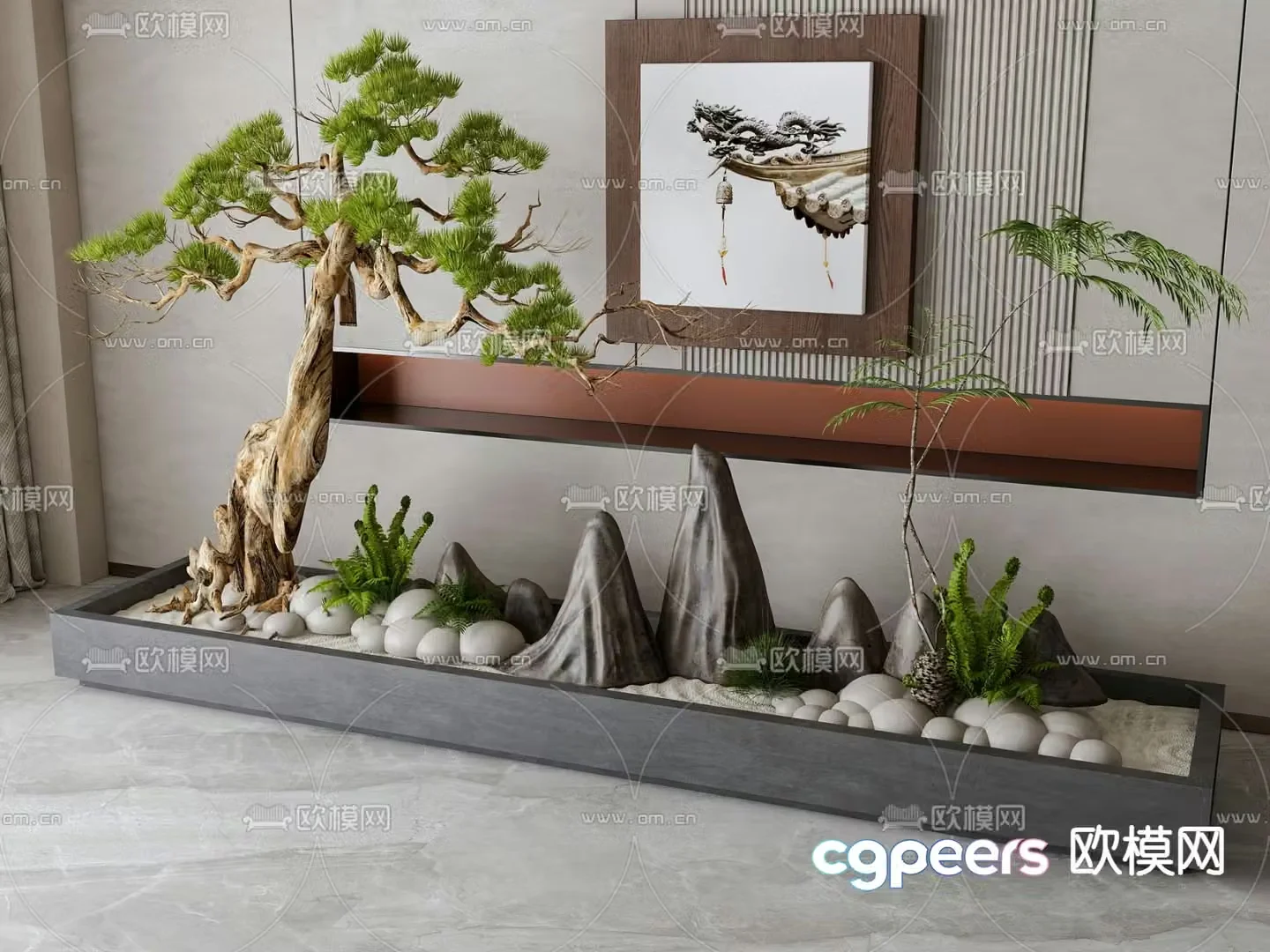 Courtyard rockery landscape flower bed bonsai 3D model