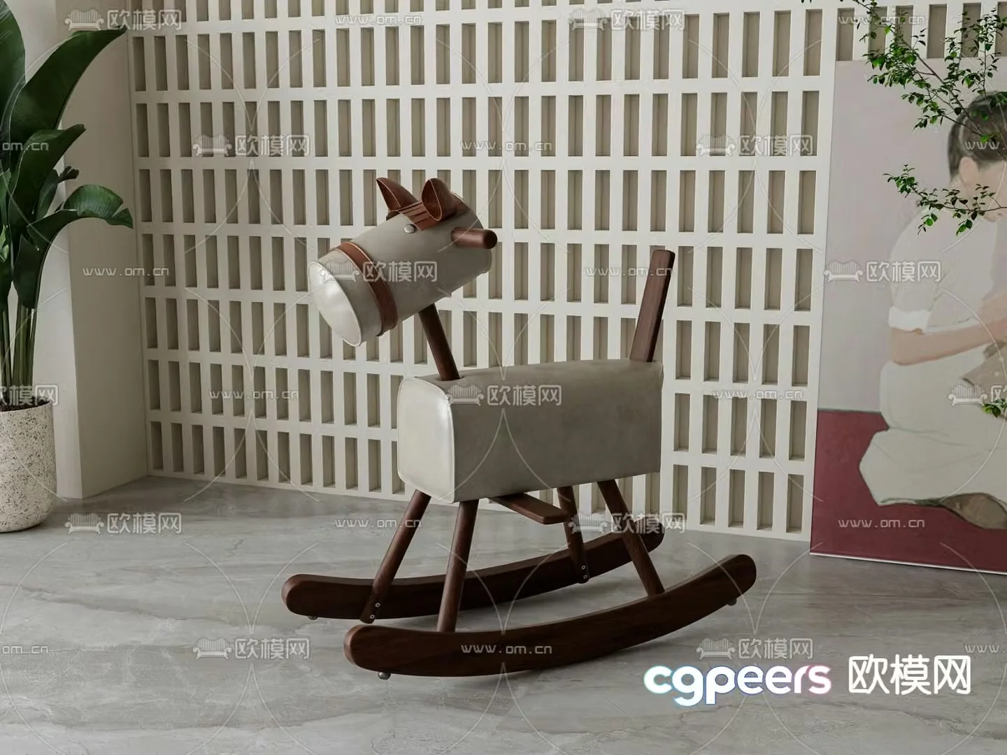 Children’s wooden horse toy horse stool 3d model