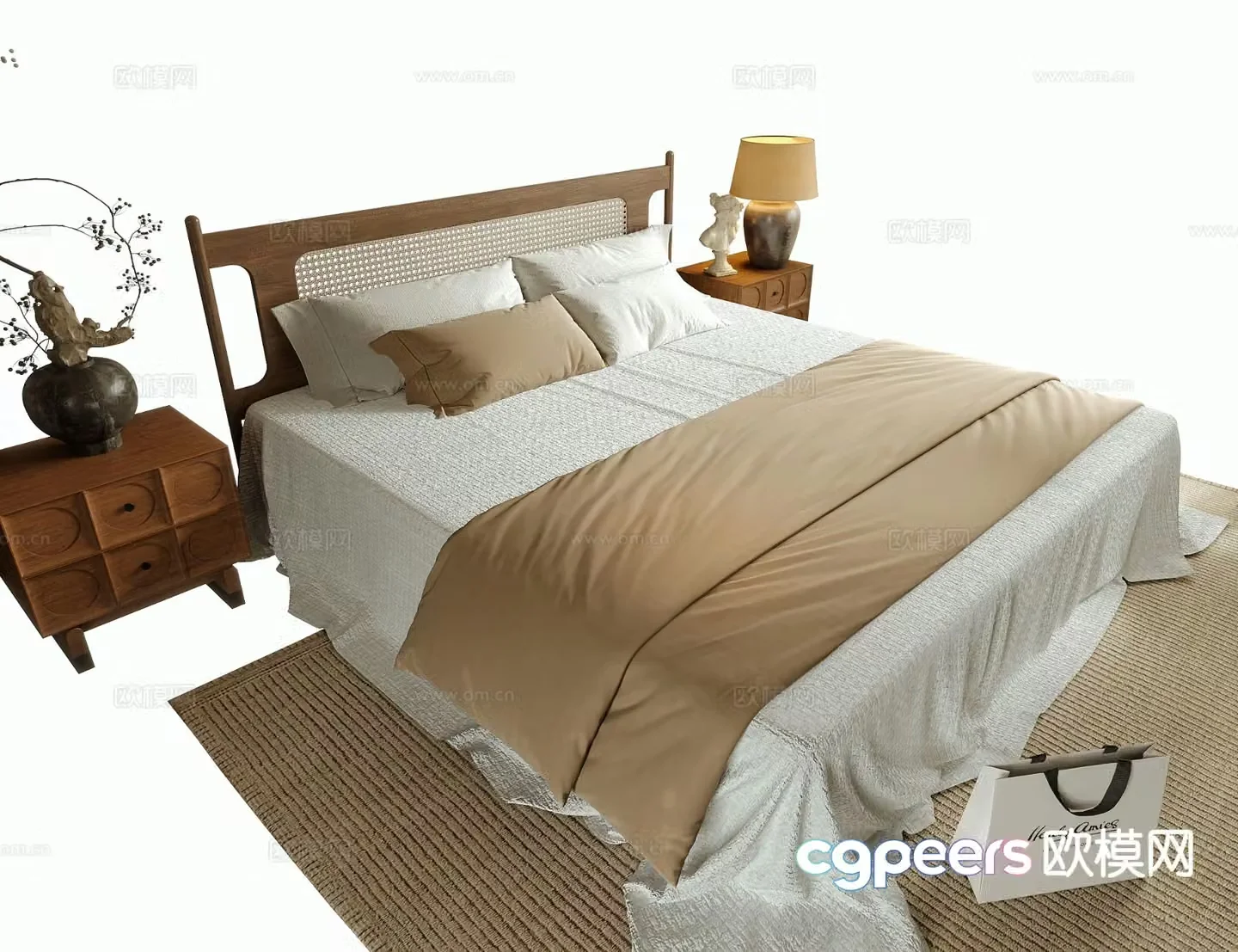 Wabi-sabi double bed 3d model