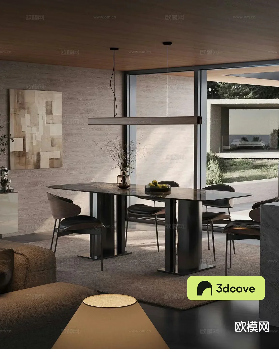 Italian long dining table and chairs