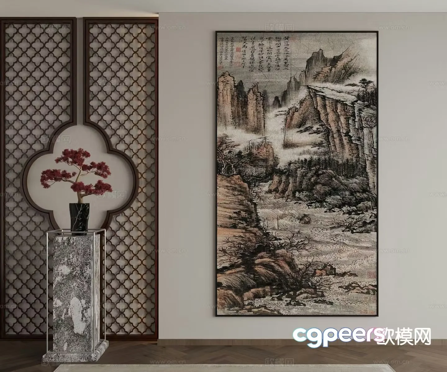 New Chinese style ink painting decorative painting 3D model