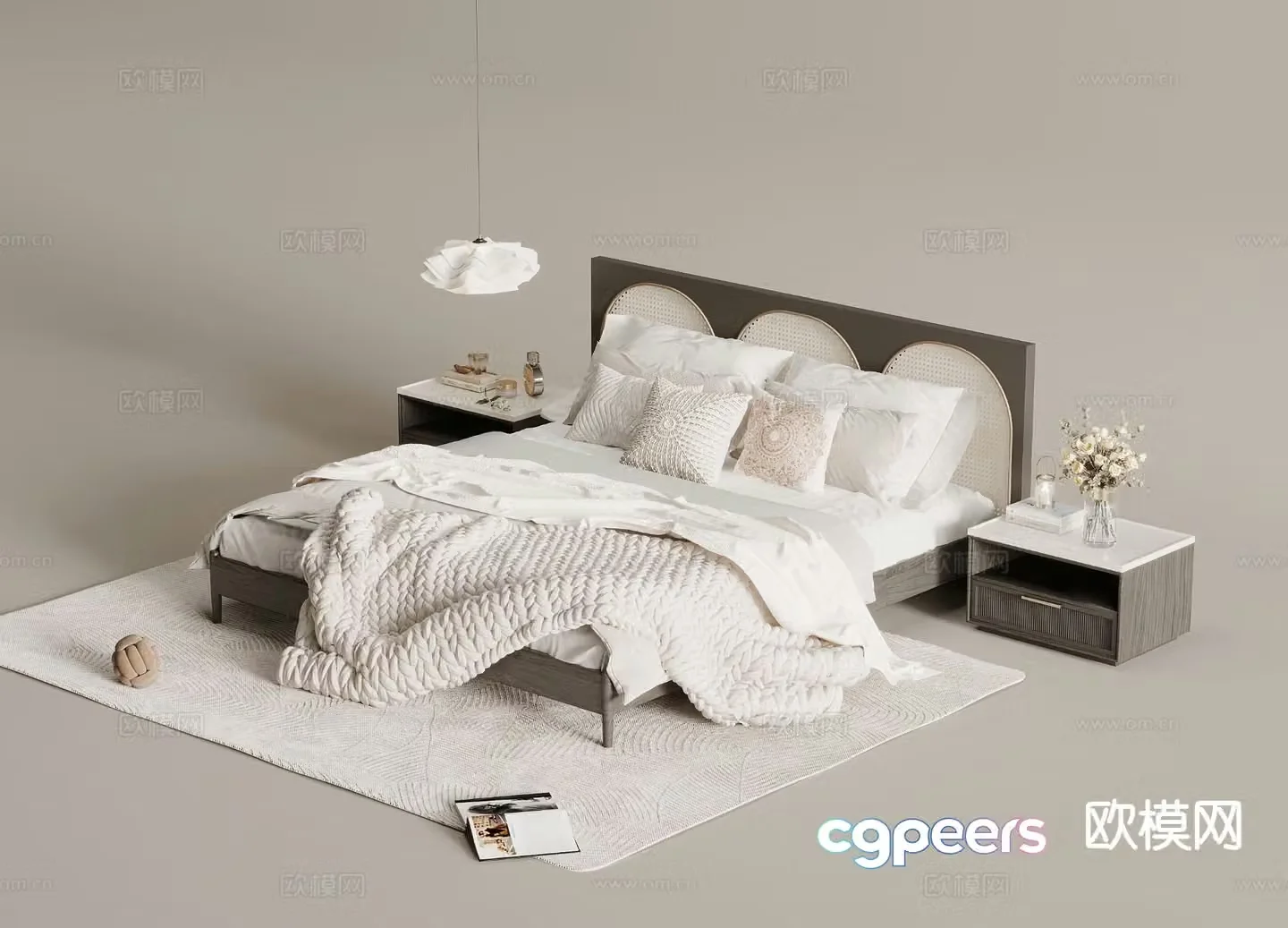 French double bed 3d model