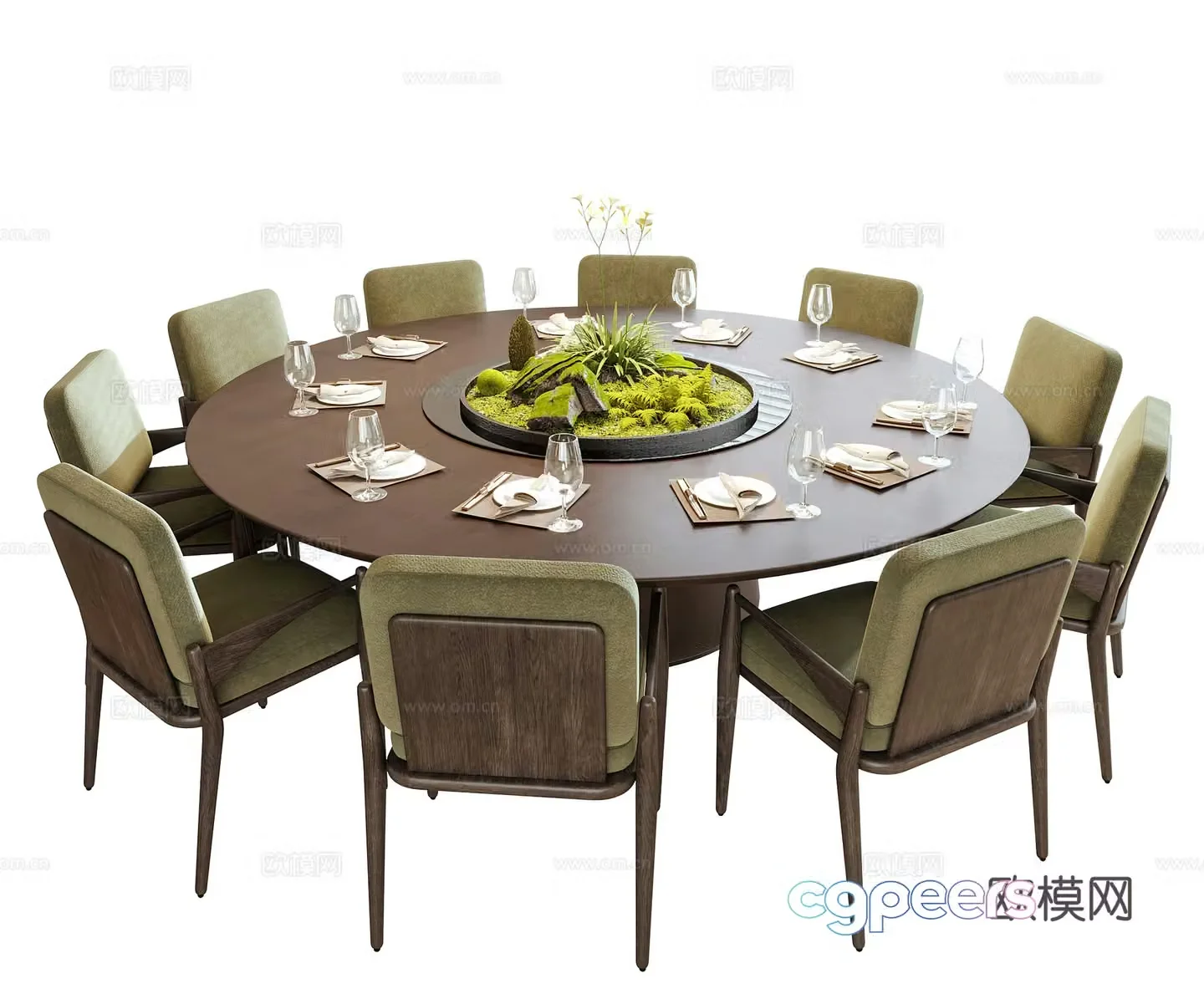 New Chinese style dining table and chairs round dining table 3d model