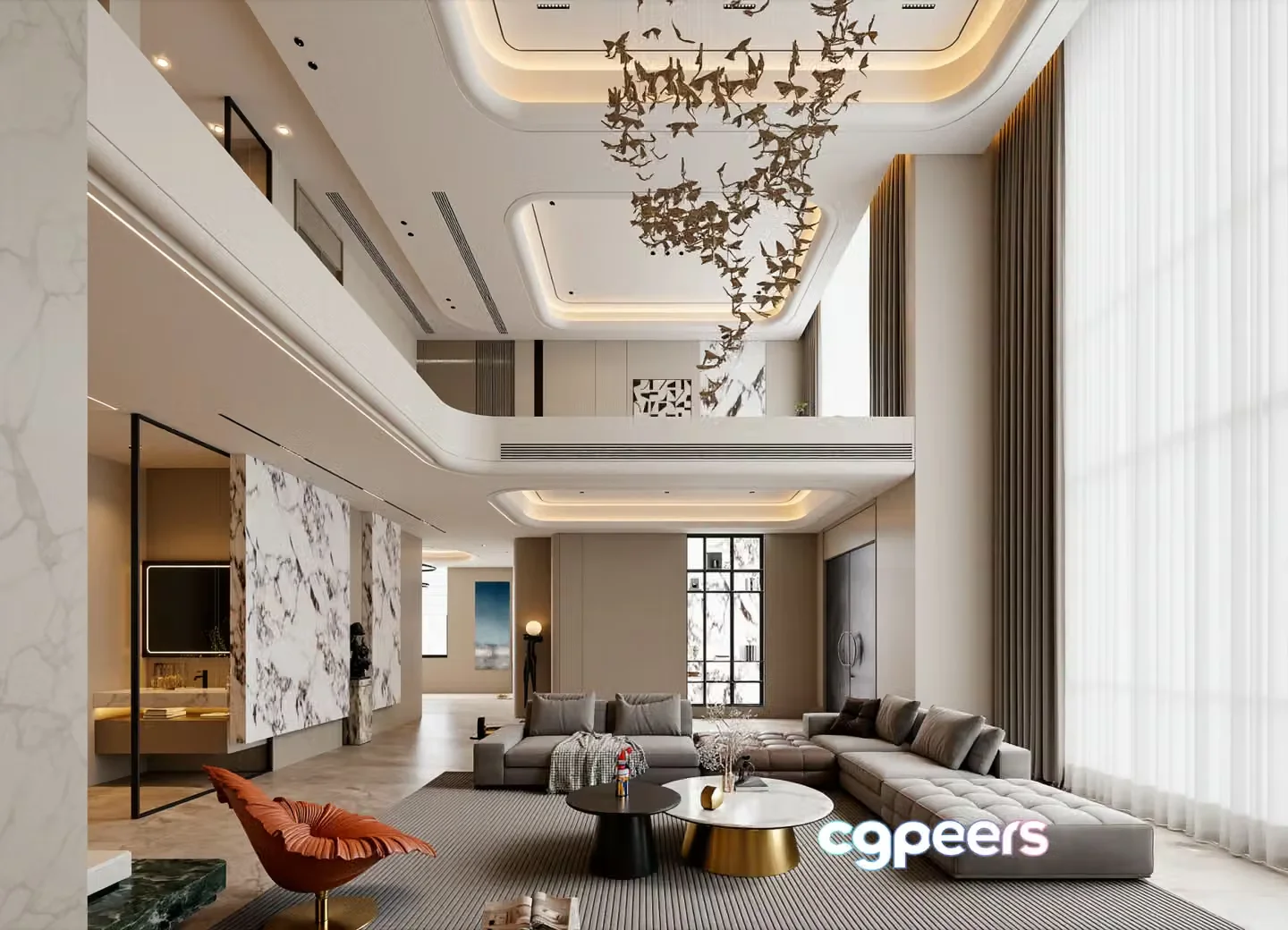 Modern Living Room 3D Model – 7611 – VRAY Render