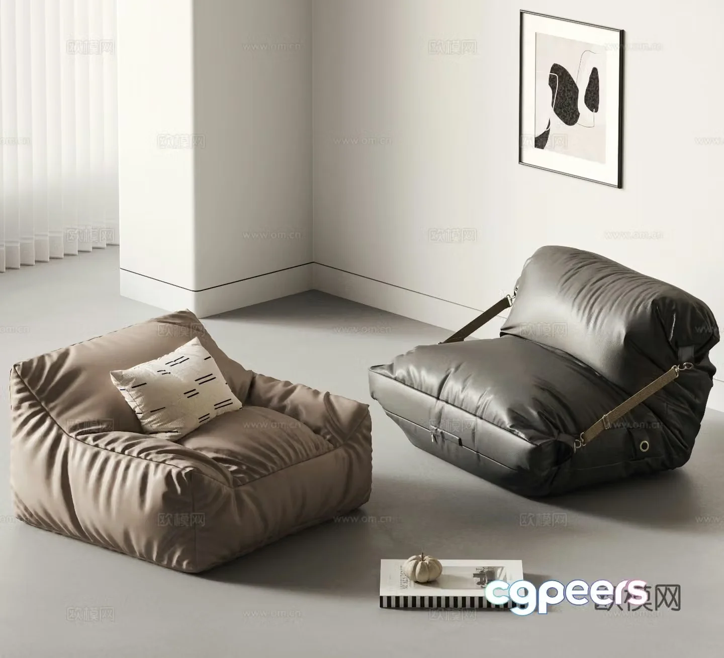 Nordic lazy sofa leather sofa 3d model