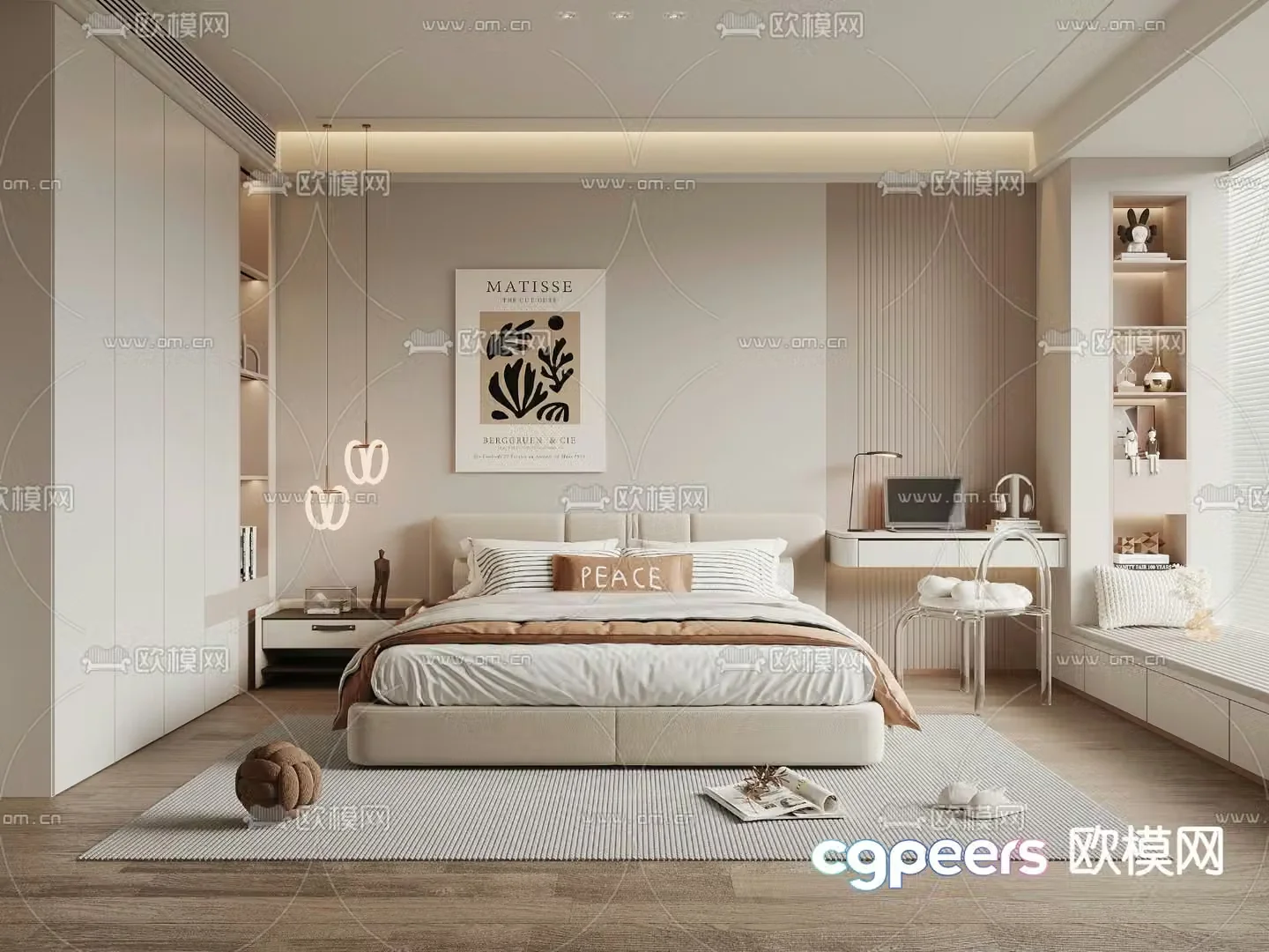 Creamy Bedroom Master Room 3D Model