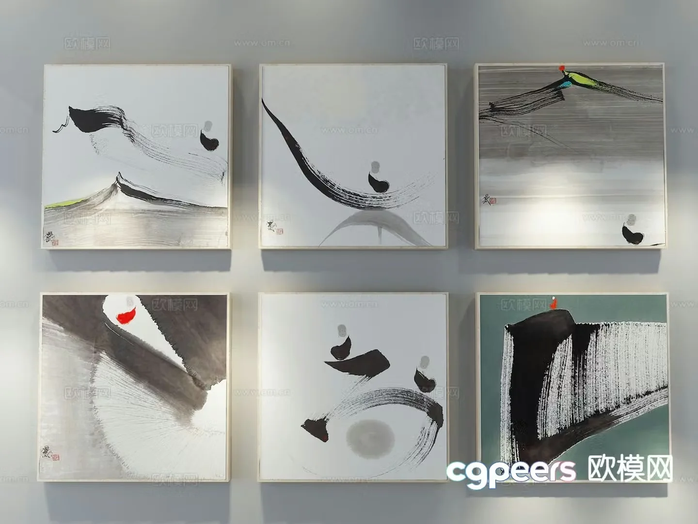 New Chinese style decorative painting hanging painting ink painting 3d model