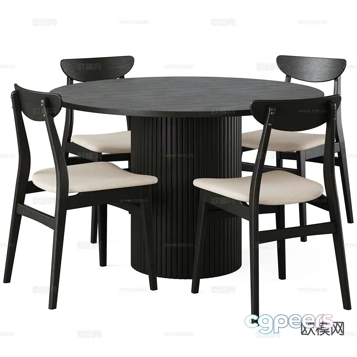 Modern dining table and chairs Round dining table 3d model