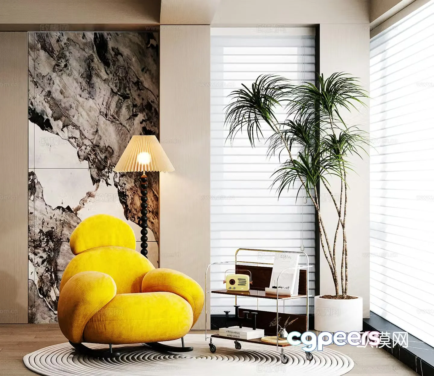 Modern casual sofa floor lamp green plants single sofa 3d model