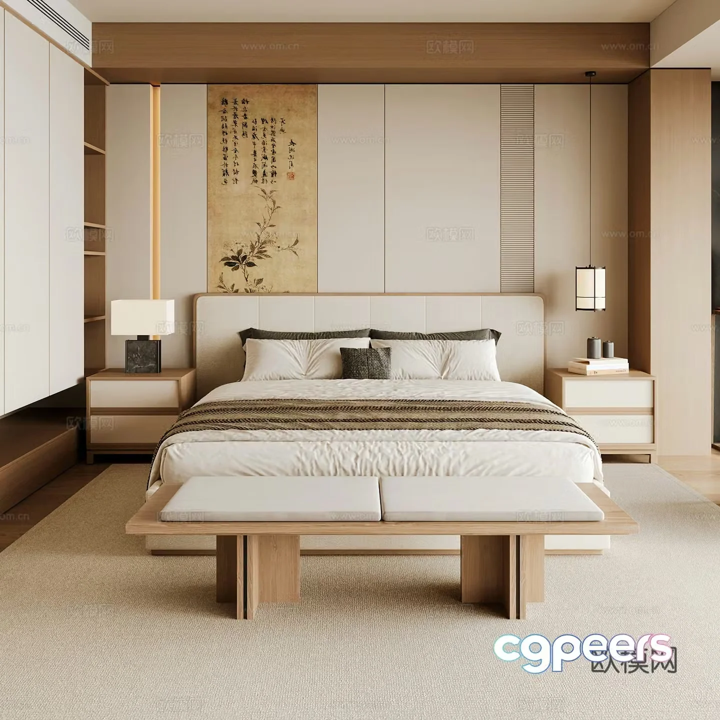 New Chinese style home bedroom Song family aesthetic bedroom Song style bedroom New Chinese style double bed New Chinese 3D model
