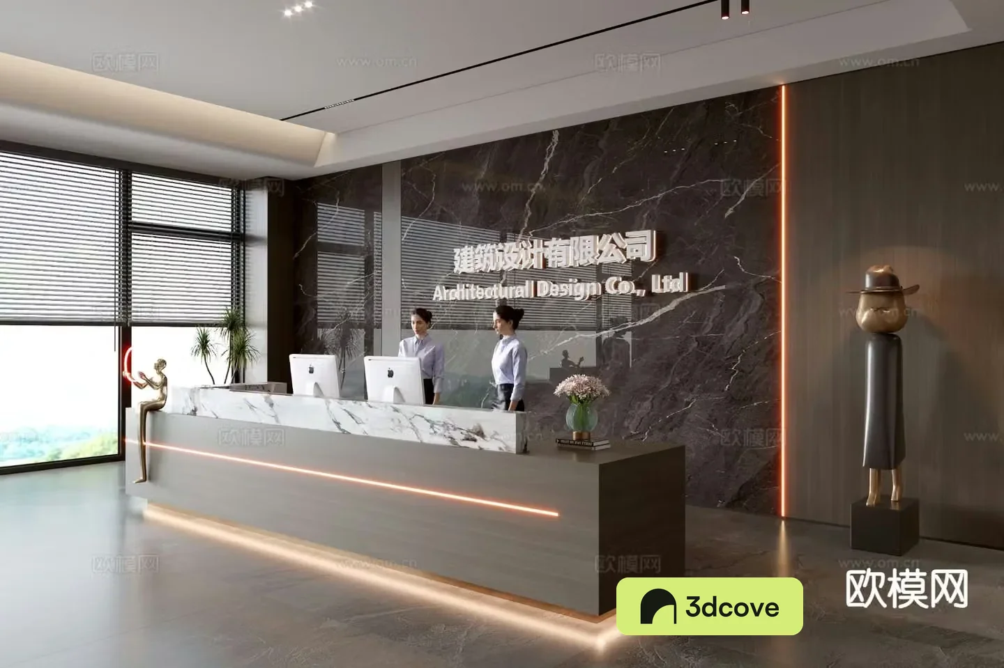 Modern company front desk reception desk front desk background wall