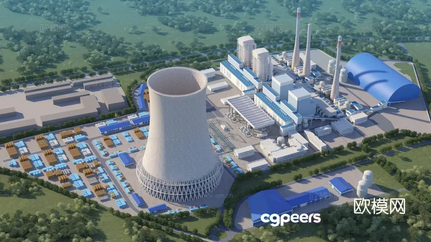 Chimney chemical plant aerial view 3d model