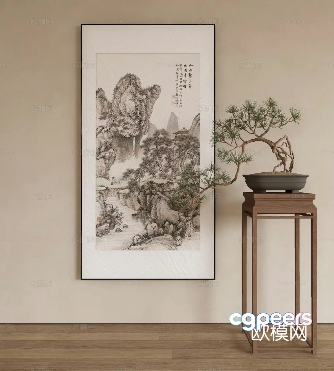 New Chinese landscape painting decorative painting 3D model