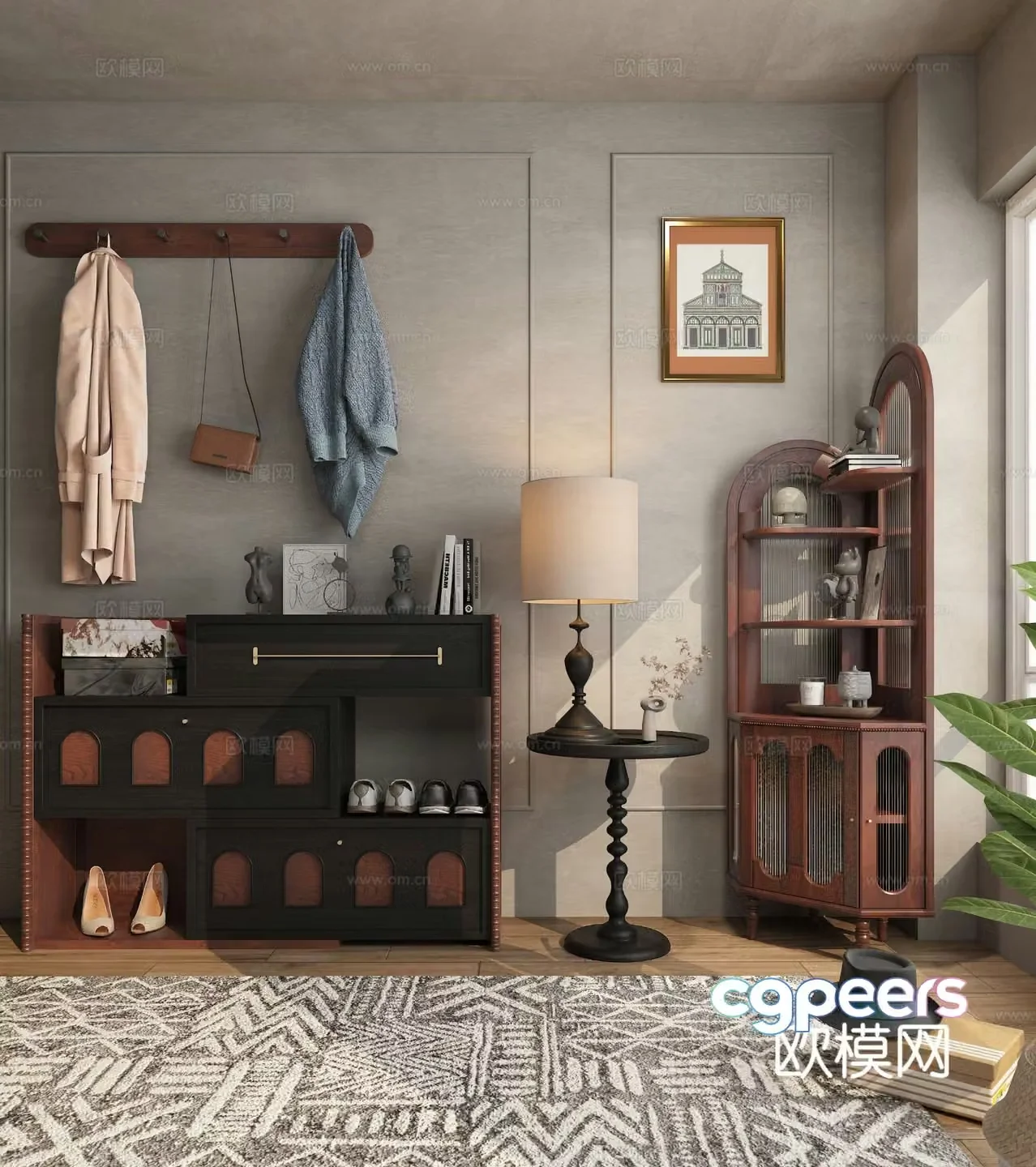 Medieval style shoe cabinet low cabinet 3d model