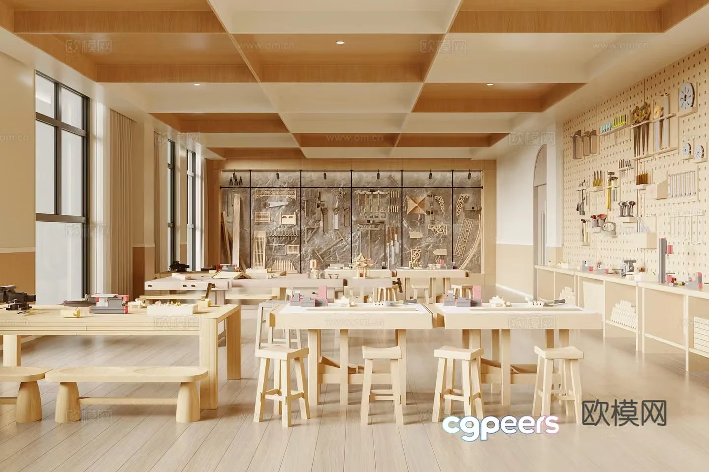 Modern woodworking classroom 3d model