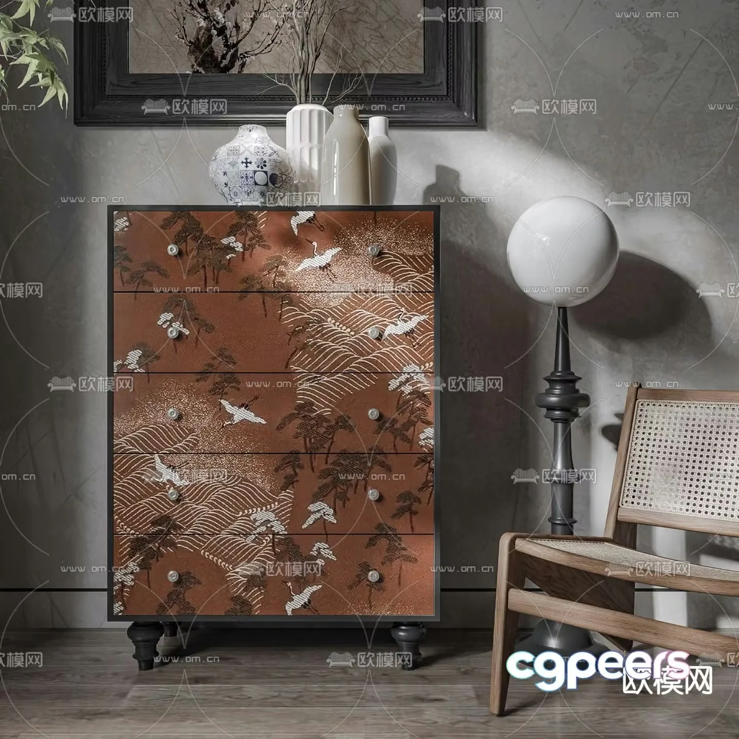 New Chinese style chest of drawers 3D model