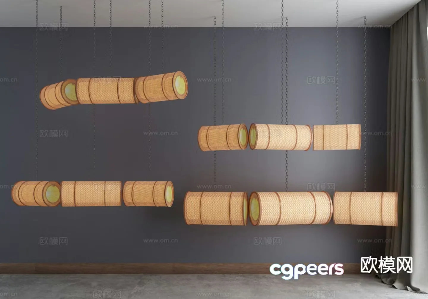 Zen Chinese style chandelier bamboo tube chandelier 3d model
