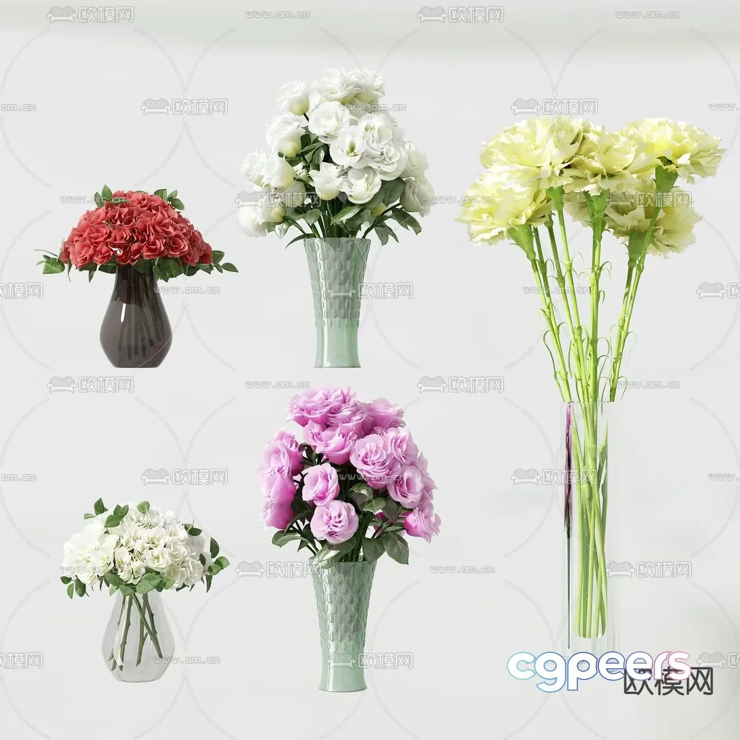Vases With Flowers 3D Model – 3430 – VRAY Render