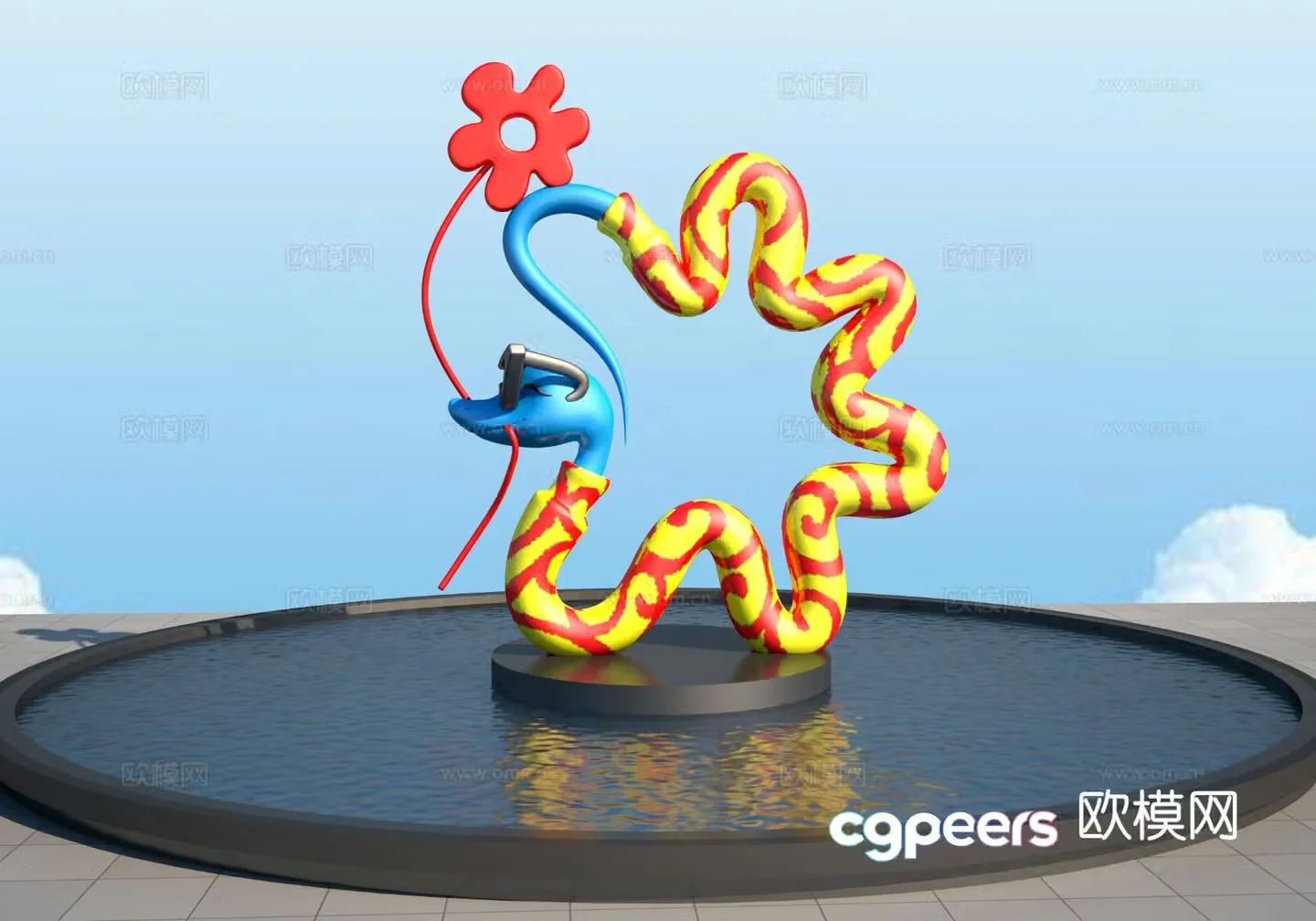 Greedy Snake Sculpture Landscape Sculpture 3D Model