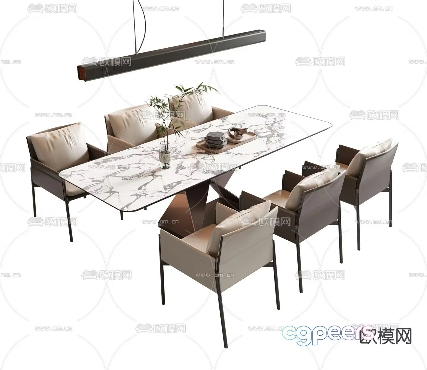 Modern dining table and chairs marble dining table 3d model