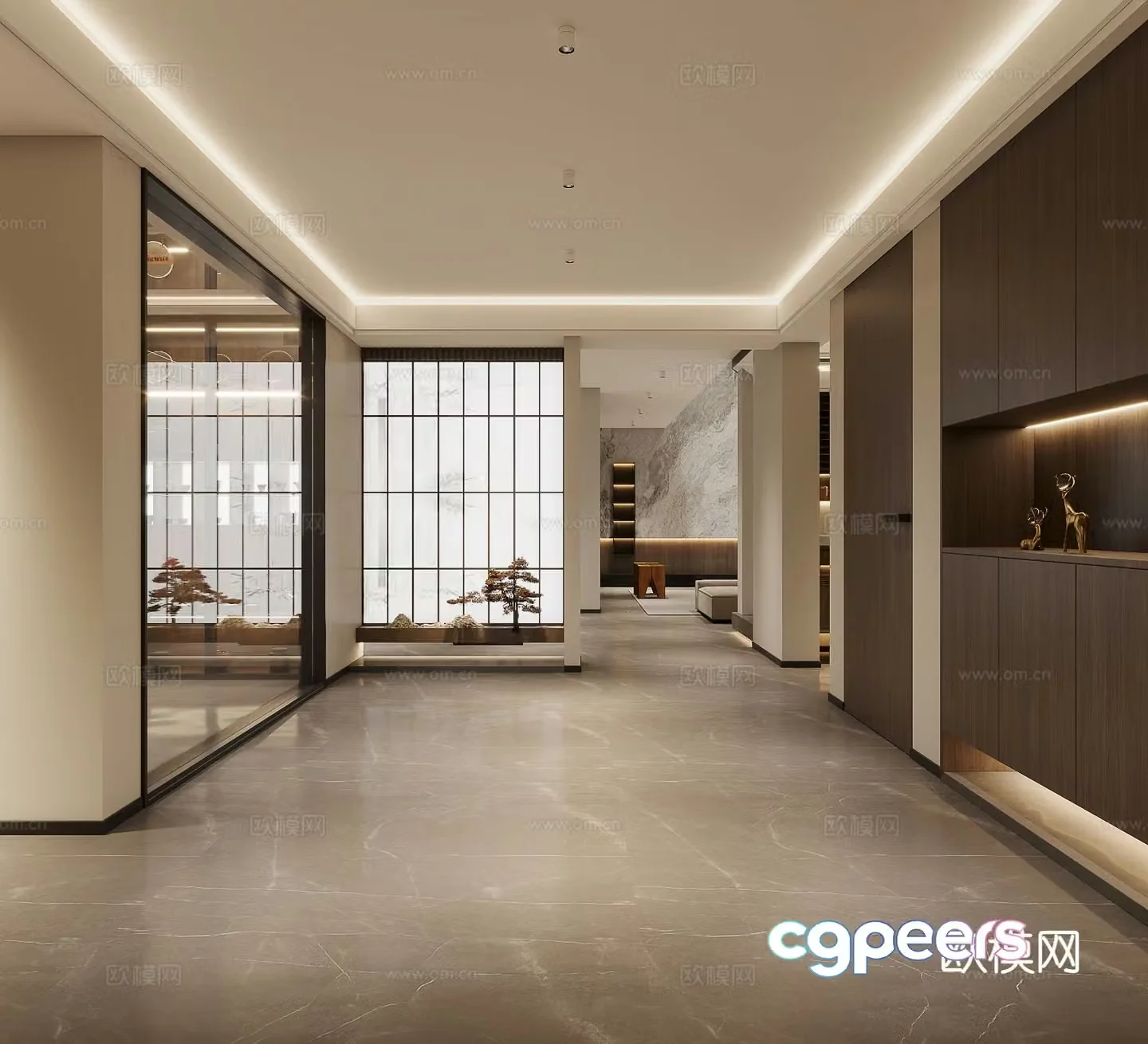 Modern villa aisle corridor wine cellar 3d model