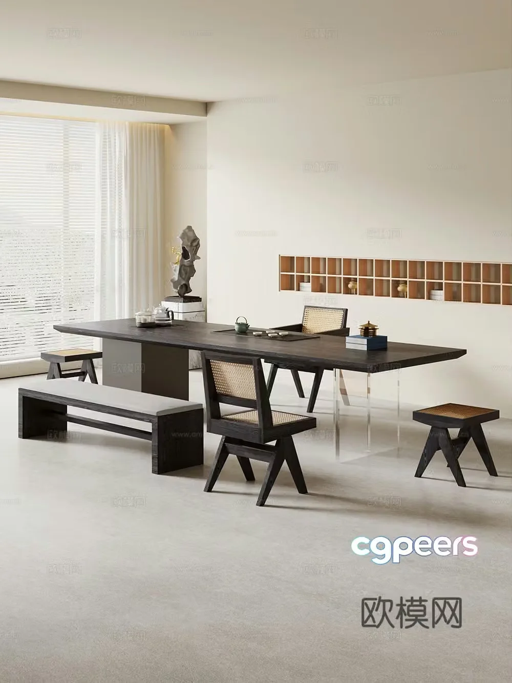 Creamy large plate table tea table and chair combination tea table tea table tea room tea table balcony tea table 3D model