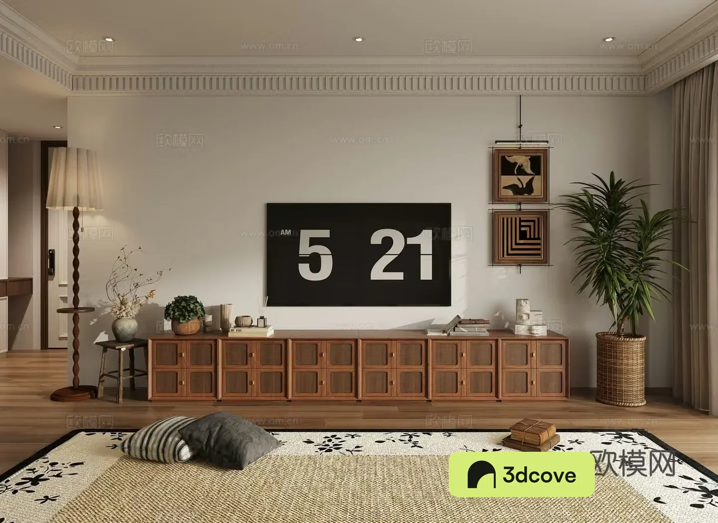 Middle-aged TV background wall 3d model