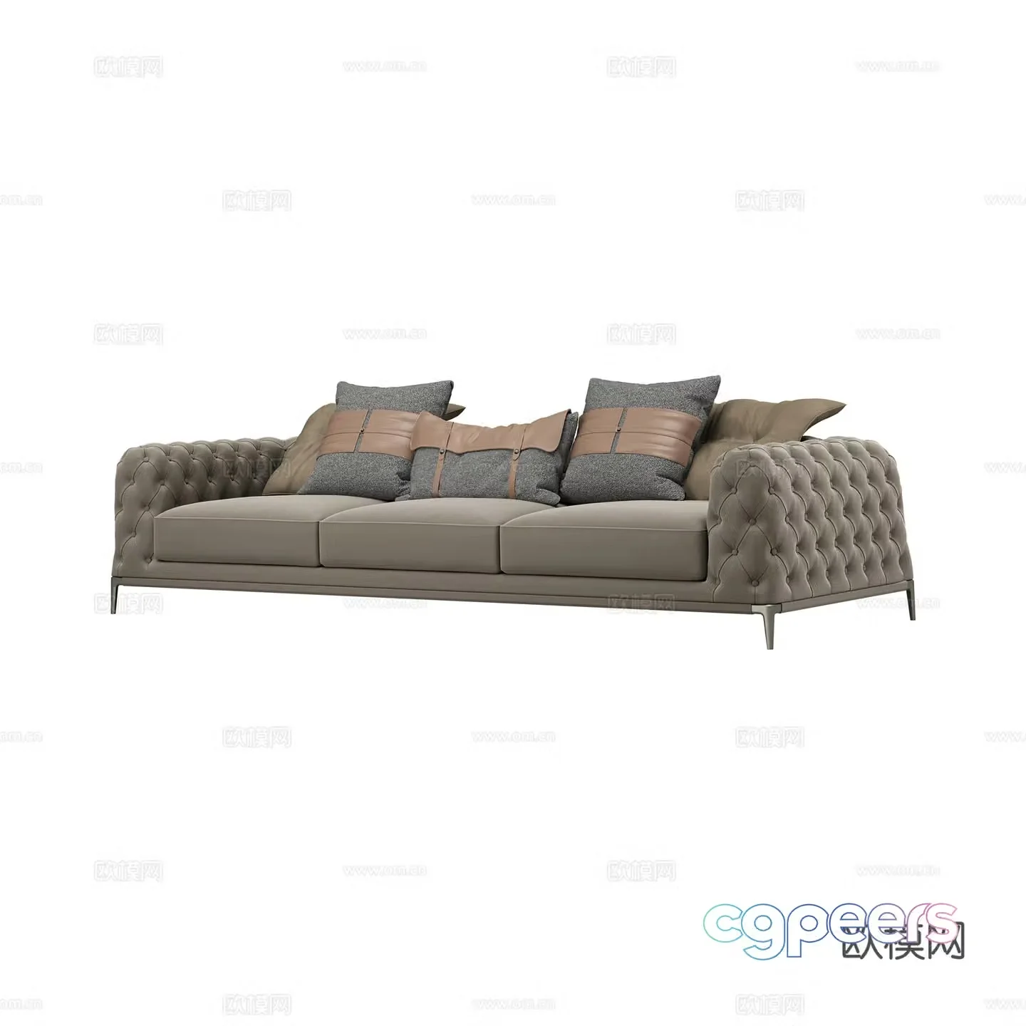 Simple European three-person sofa 3D model