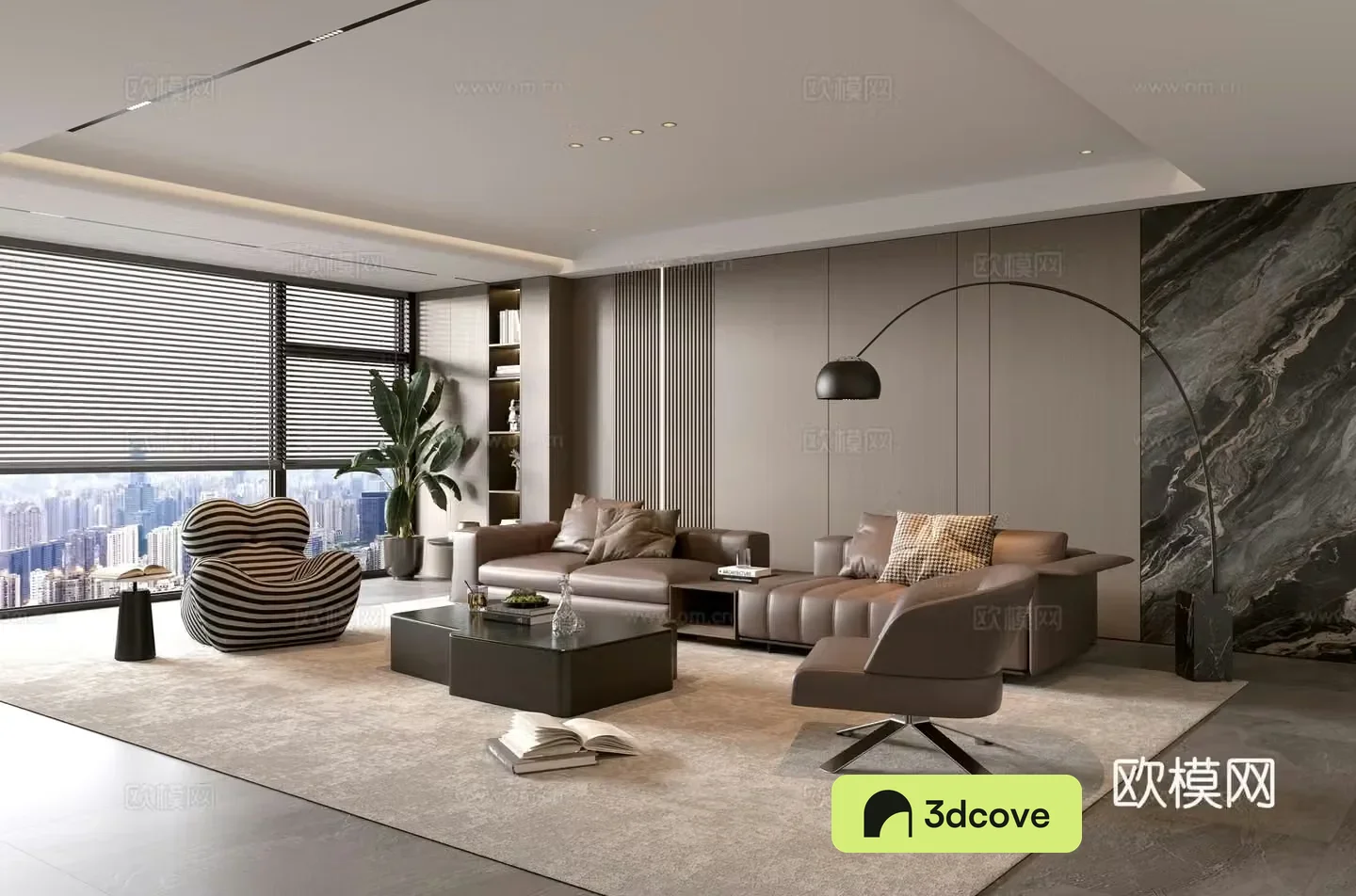 Italian living room sofa coffee table combination leisure chair floor lamp sofa stool decoration hanging painting