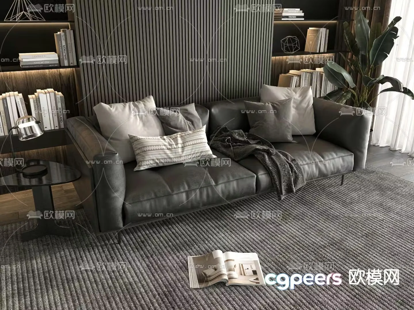 Double sofa leather sofa 3d model