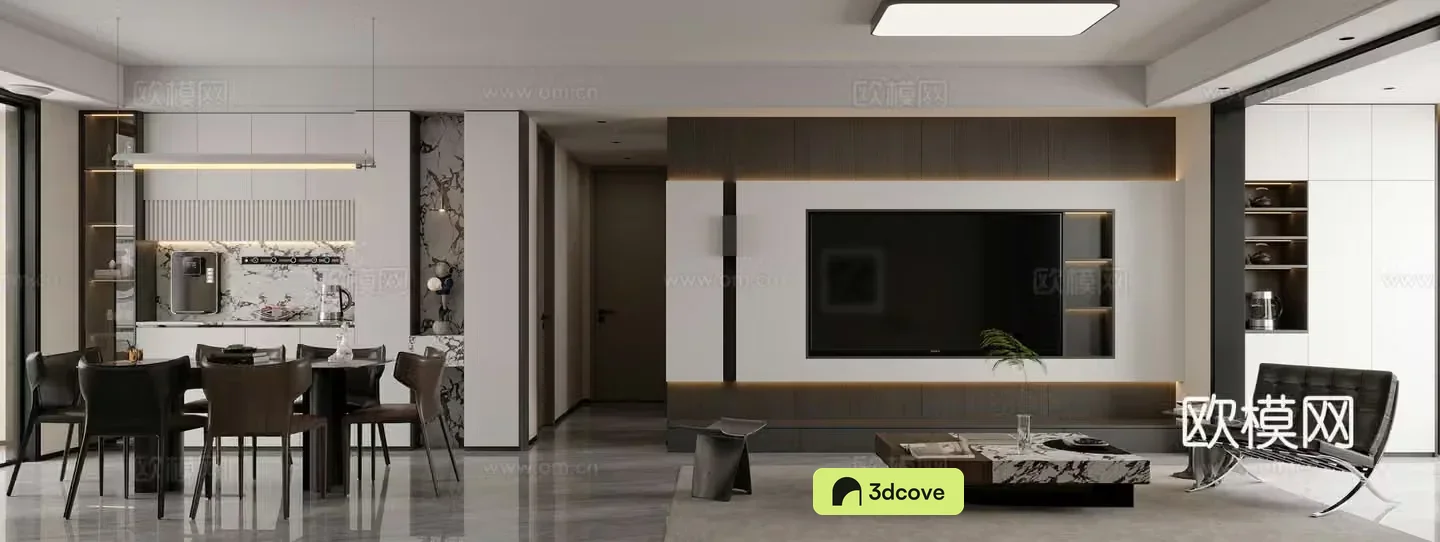 Modern Italian light luxury living and dining room