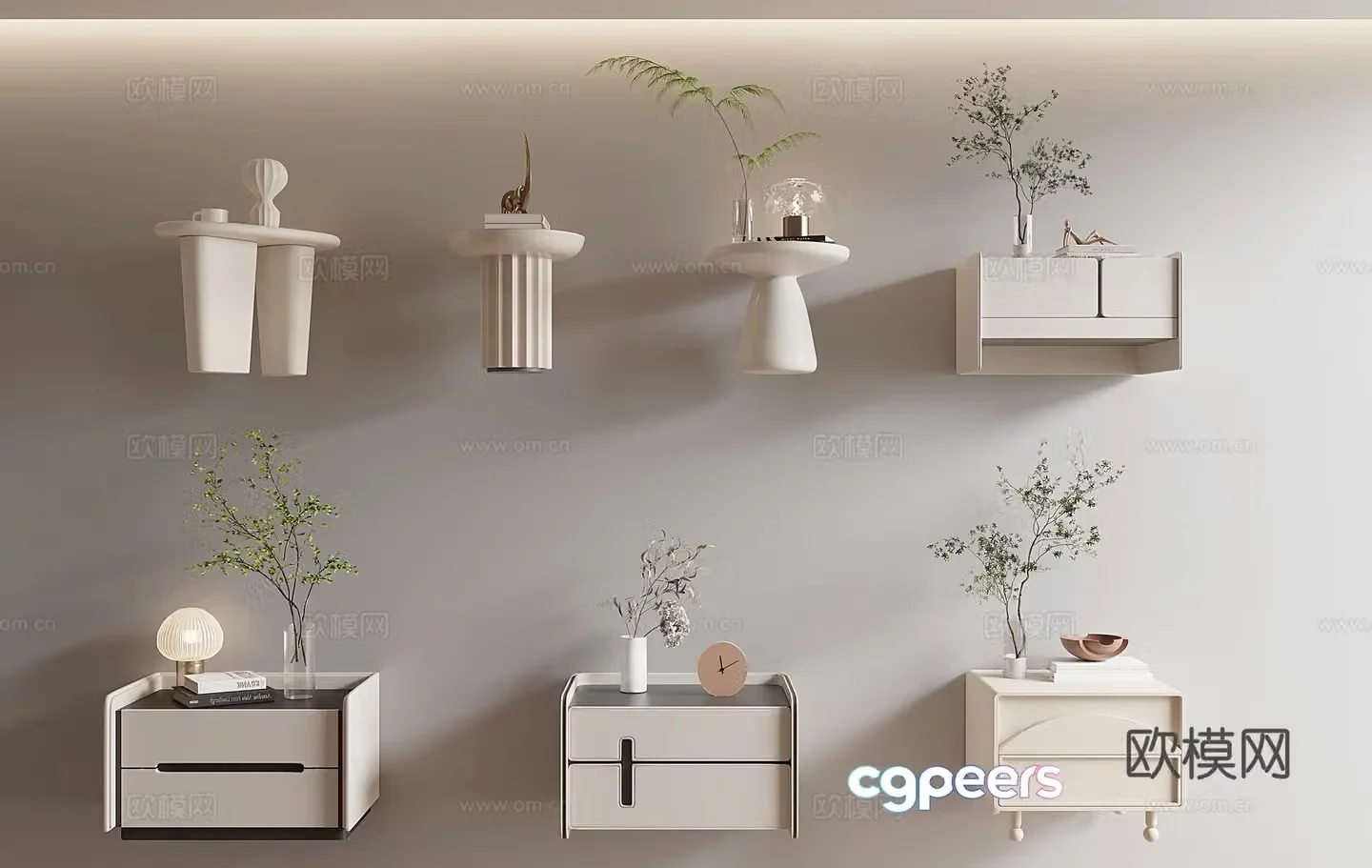 Modern creamy nightstand 3d model