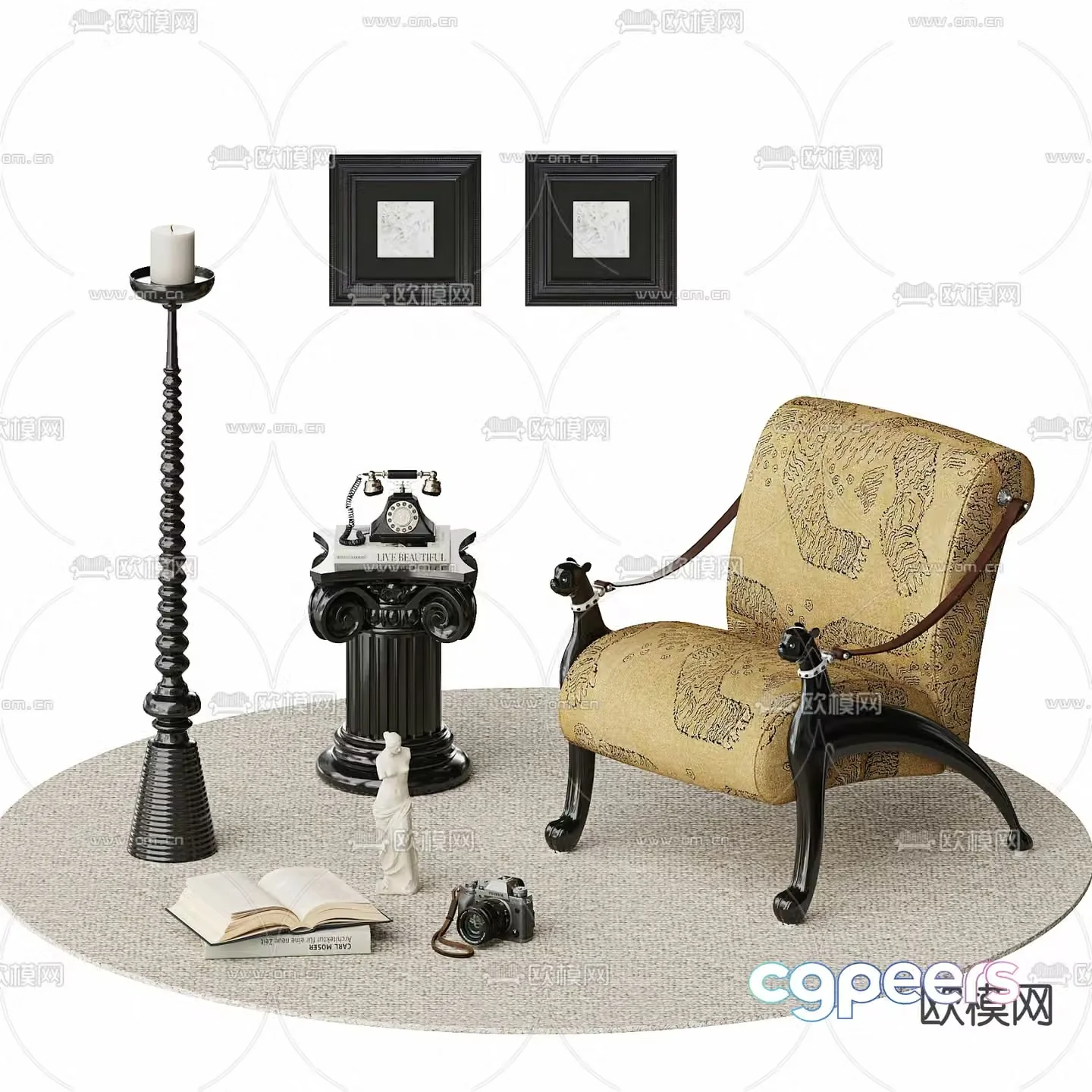 Medieval style chair leisure chair 3d model