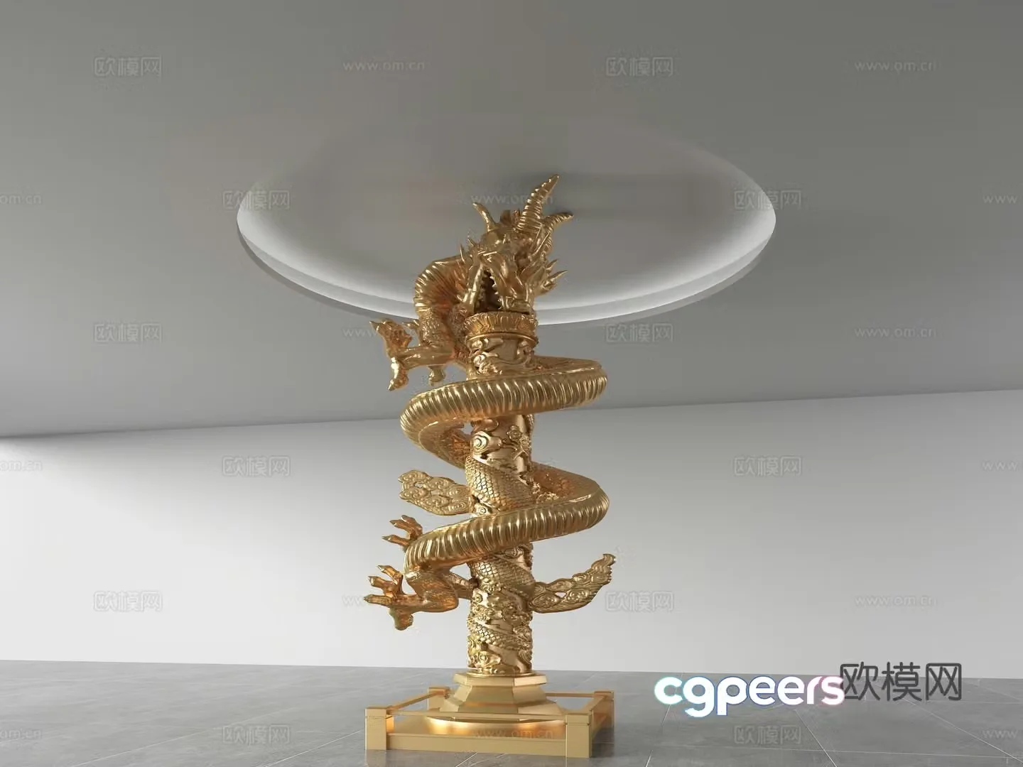 Chinese style coiled dragon pillar 3D model