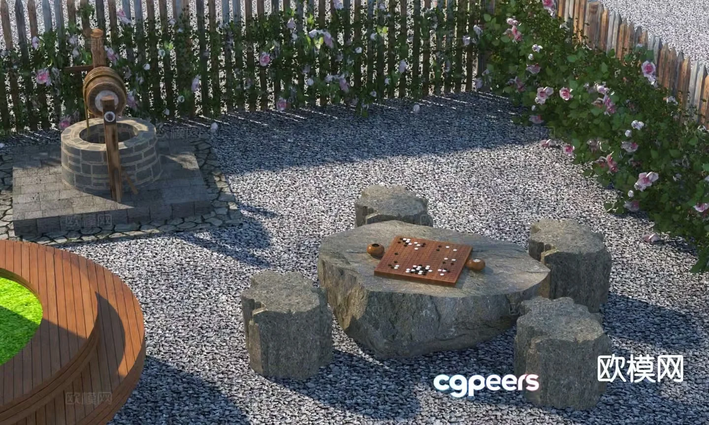 New Chinese style outdoor tables and chairs stone tables and chairs 3d model