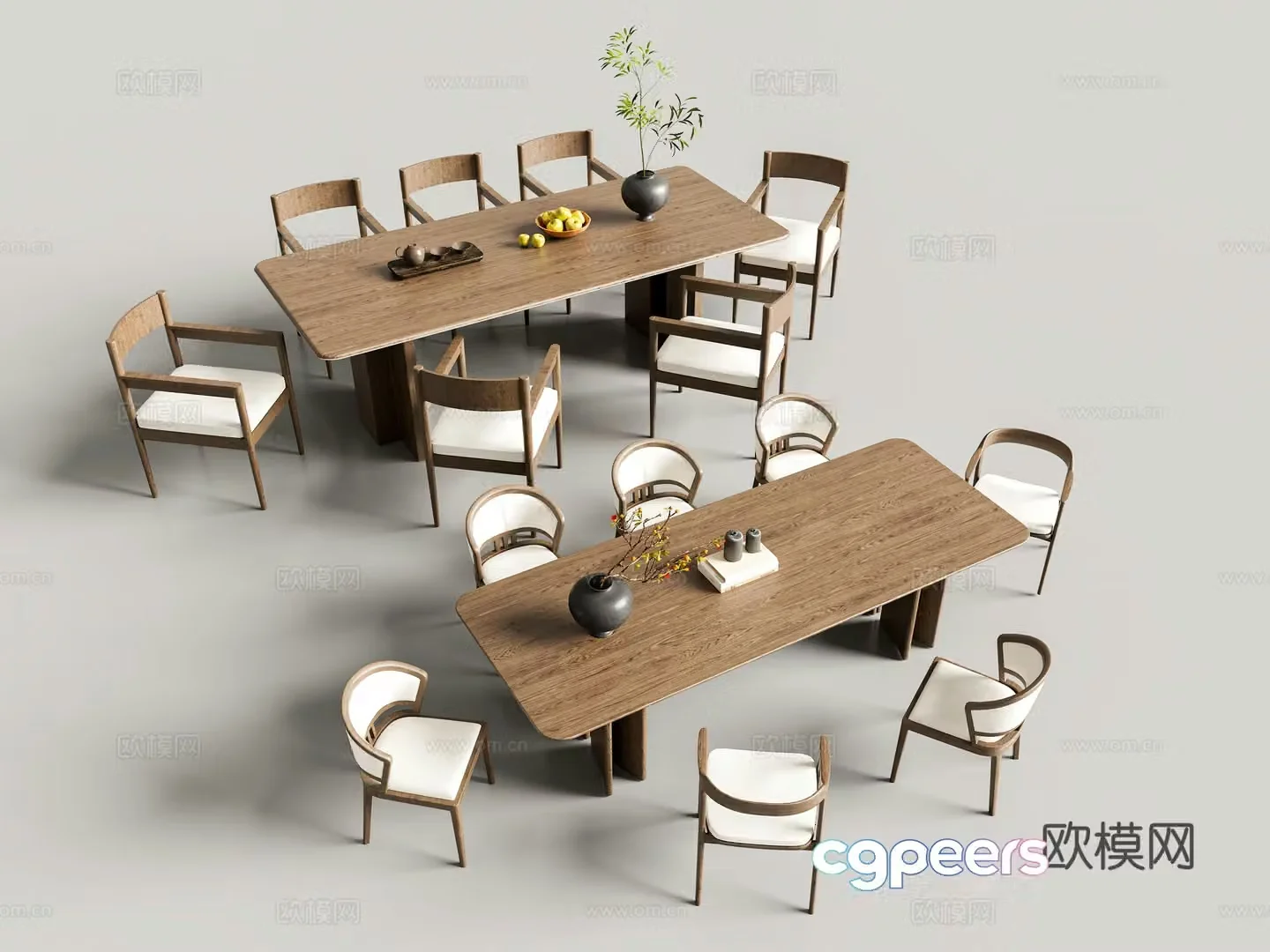 Chinese dining table and chair combination New Chinese dining table and chair combination Wasabi Middle Age dining table and chair solid wood long table dining 3D model