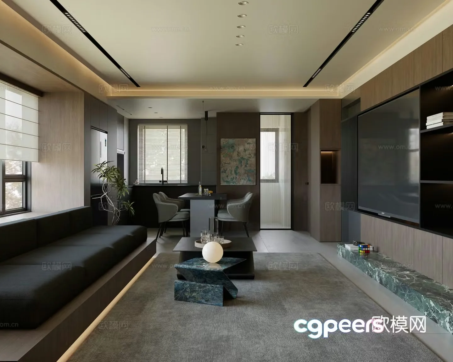 Modern Italian Hong Kong style living and dining room 3D model