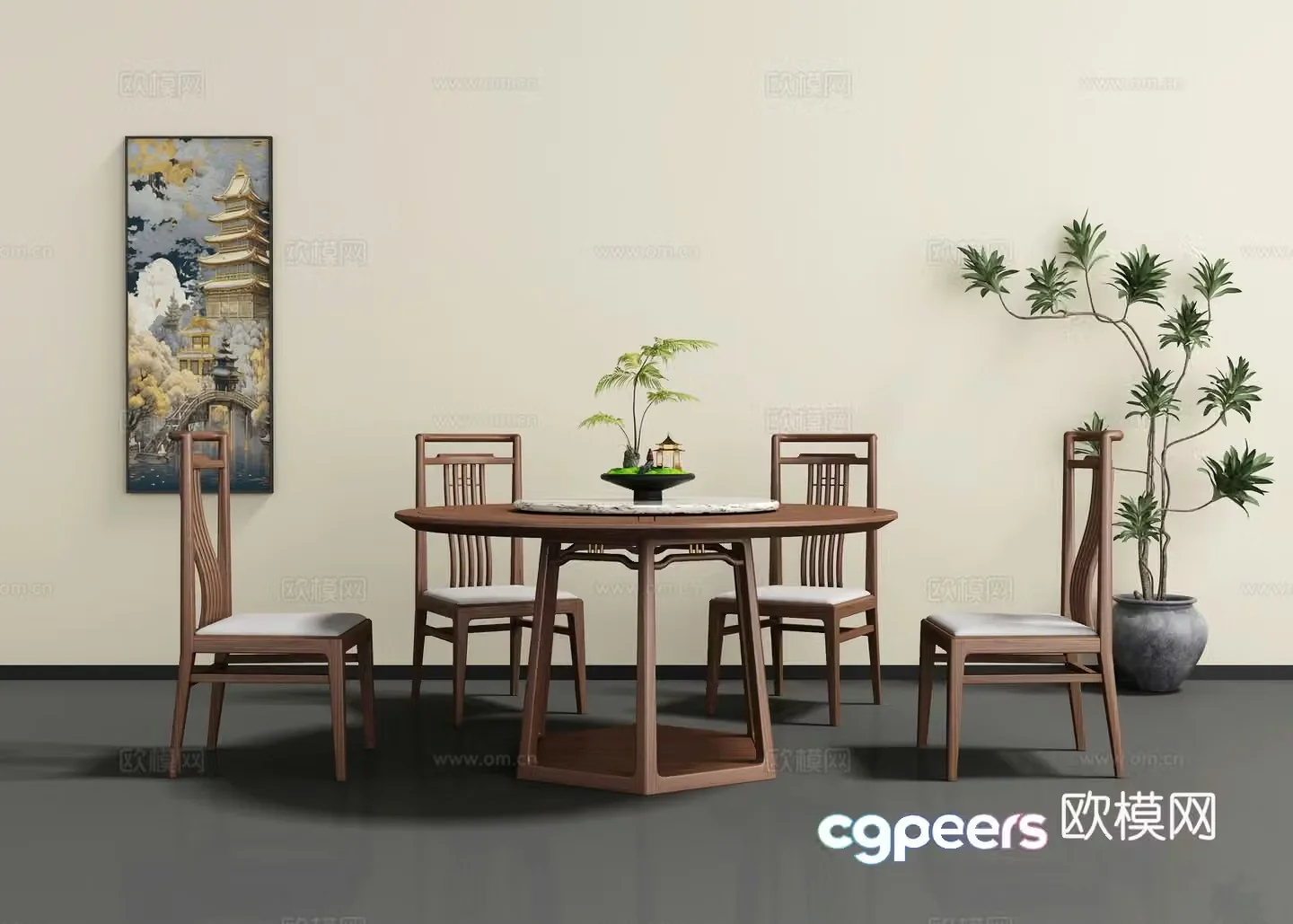 New Chinese dining table and chair 3D model