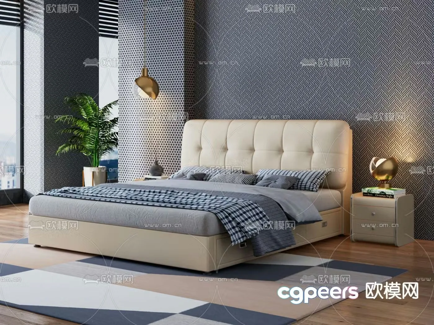Modern double bed 3d model