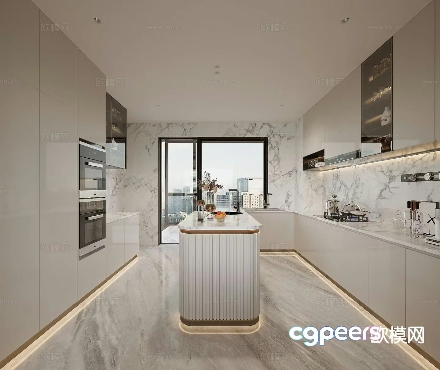 Modern island kitchen 3d model