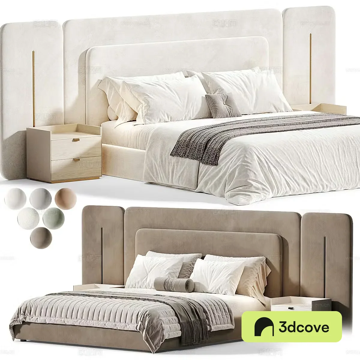 Modern cream style fabric double bed